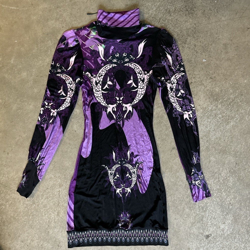 Custo Barcelona Purple and Black Long Sleeve Dress